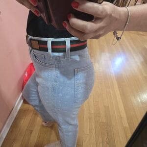 Stylish Light Blue Jeans with Striped Waistband